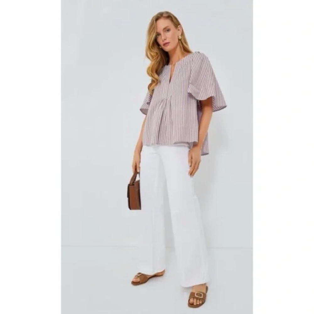 Tuckernuck Pomander Place Lilac Stripe Seersucker Finley Flutter Sleeve Top XL